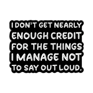Creative black enamel pin badge with funny quote and wavy edge design for daily wear