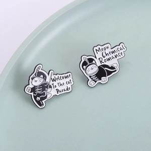 Black and white cat parade enamel pins with band uniform design for jackets and bags