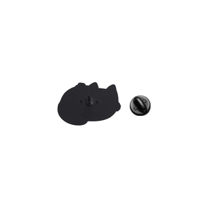 Detail view of the black enamel cat pin back with a matching black rubber clutch closure