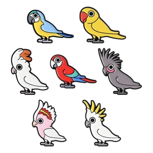 Set of seven colorful cute enamel parrot bird brooches for clothing decoration