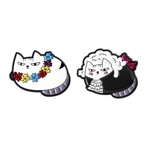 Gentleman cat and floral wreath cat enamel pin set, cute cartoon metal badges for suits