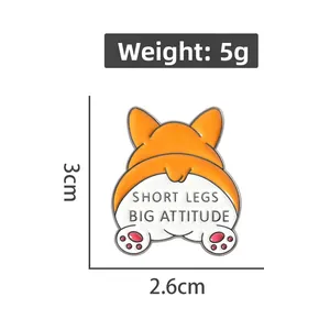 Détails du pin's corgi émaillé Short Legs Big Attitude avec dimensions de 3x2,6 cm