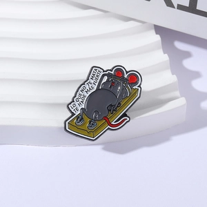 Funny enamel mouse gym brooch with quote for trendy backpack and clothing decor