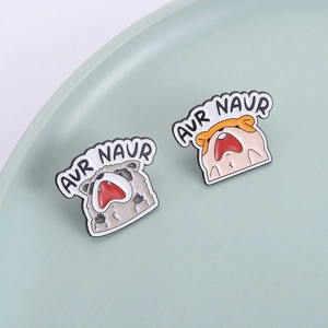 Funny screaming raccoon and hamster enamel pin set with AUR NAUR text for clothing