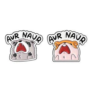 Funny screaming raccoon and hamster enamel pins with AUR NAUR text for clothes