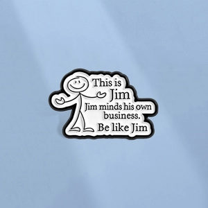 Funny Stick Figure Minds His Own Business Enamel Brooch Minimalist Humorous Slogan Badge For Clothing Backpack Jewelry Accessory