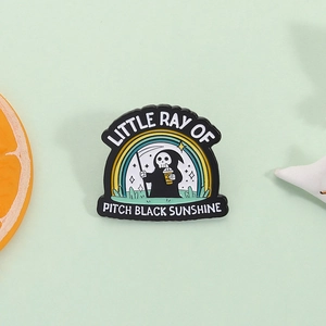 Halloween Reaper Enamel Pin with Little Ray of Pitch Black Sunshine text