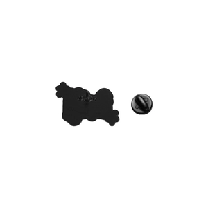 Detail view of colorful MBTI enamel pin back with secure black rubber clutch fastener