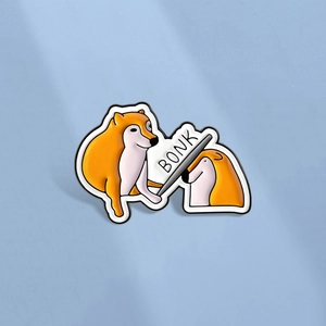 Funny Bonk Shiba Inu Meme Enamel Brooch Pin Zinc Alloy Cute Cartoon Dog Bonking Head Badge Jewelry Gift Unisex