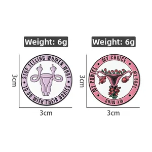 Detailed size chart for pink enamel body autonomy lapel pins measuring 3cm by 3cm