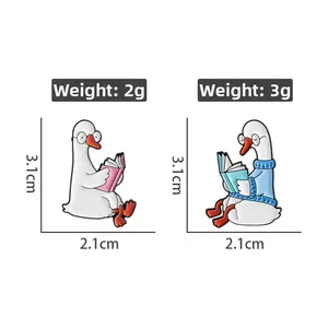 Detailed size and weight specifications for cute cartoon white goose enamel reading pins