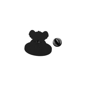 Detailed back view of koala enamel pin with matte black metal finish and rubber clutch