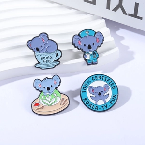 Set of four cute cartoon koala enamel pins including koala tea and nurse designs