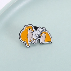 Funny Bonk Shiba Inu enamel pin with meme design for clothes and backpack decoration