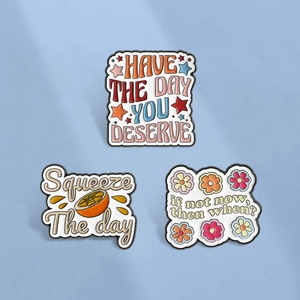 Inspirational Enamel Quote Brooch Pin Zinc Alloy Badge With Orange Star Flower Pattern For Bags Clothing Decor Women Gift
