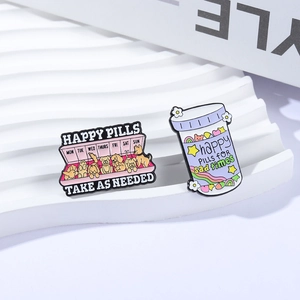 Cute enamel happy pills lapel pins featuring puppies and rainbow for bag decoration