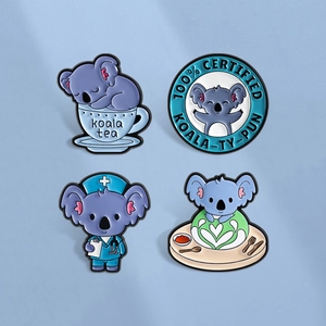 Cute Cartoon Koala Enamel Brooch Pin Set Zinc Alloy Animal Badge For Clothing Backpack Decoration Koala Jewelry Gift