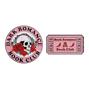 Pink enamel pin set with skull and rose design for Dark Romance Book Club aesthetic