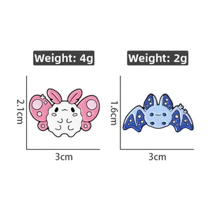 Detailed size and weight guide for cute moth and bat enamel pin badges