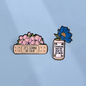 Healing Quote Zinc Alloy Enamel Brooch Pin For Women Men Cute Flower Band-Aid Soda Can Metal Badge Lapel Pin Jewelry Gift