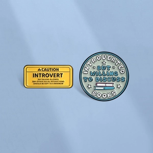Humorous Introvert Slogan Enamel Pin Zinc Alloy Warning Sign And Book Theme Brooch For Backpack Clothing Accessory