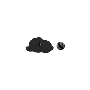 Detail of matte black metal pin back and rubber clutch for enamel pins