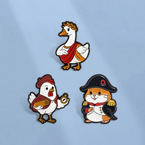 Funny Anthropomorphic Animal Enamel Brooch Pins Historical Figure Caesar Goose Napoleon Hamster Explorer Rooster Zinc Alloy Lapel Pins For Backpack Jewelry