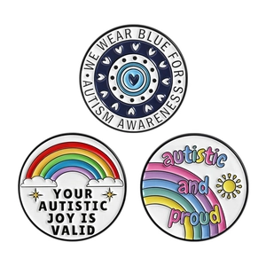 Set di 3 spillette in smalto per l'autismo con motivi arcobaleno e slogan di supporto
