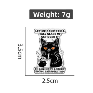 Detail view of 3.5cm x 2.5cm black cat enamel pin showing precise product dimensions