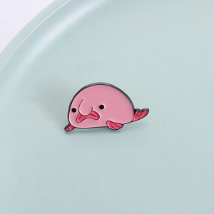 Cute pink blobfish enamel pin badge with unique deep sea ocean animal design