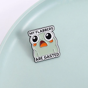 Funny green frog enamel pin with My Flabbers Are Gasted text and surprised expression