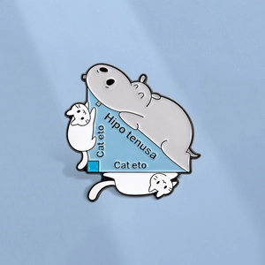 Creative Hippo Cat Math Geometric Enamel Pin Alloy Cartoon Animal Pythagorean Theorem Brooch Funny Badge For Clothes Bag
