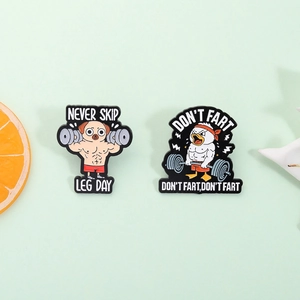 Lustiges Emaille-Pin-Set mit muskulösem Mops und Ente für Fitness-Fans im kreativen Design