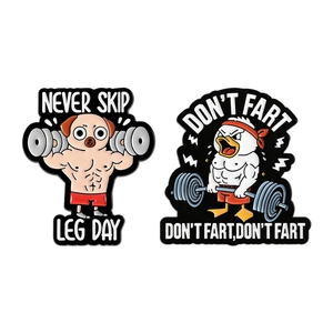 Lustige Muskel-Hund und Ente Emaille-Pins mit motivierendem Never Skip Leg Day Text