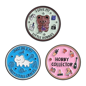 Set of three creative cute animal and slogan alloy enamel pins with pastel colors