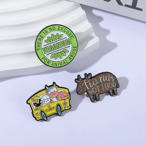 Veganism Enamel Brooch Pin Go Vegan Animal Rights Friends Not Food Slogan Metal Badge For Clothing Backpack Accessory Jewelry