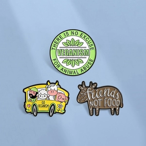 Veganism Friends Not Food Enamel Pin Zinc Alloy Animal Bus Slogan Brooch Badge For Clothes Bag Accessories Jewelry Gift