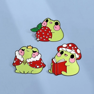 Cute Cartoon Frog King Crown Strawberry Mushroom Enamel Pin Zinc Alloy Brooch Badge For Clothes Bags Hats Accessories