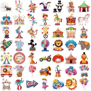 50-piece set of colorful waterproof carnival circus stickers for laptops and guitars