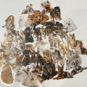 Macro detail of various realistic dog breed stickers made of waterproof PET material