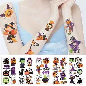 Tatouages temporaires d'Halloween pour enfants avec motifs citrouille, fantôme et chauve-souris