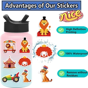 Waterproof carnival circus stickers with lion and clown patterns for guitars and laptops