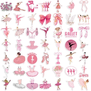 50pcs pink ballet stickers set for laptop guitar and luggage DIY waterproof decoration