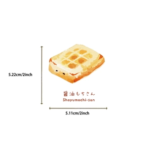 Dettaglio dell'adesivo Shoyumochi-san con dimensioni di 5,22 cm su sfondo bianco