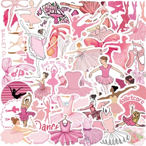 Pink Balletcore Stickers Pack Waterproof PVC Ballet Dancer Tutu Shoes Bow Swan Floral Decals For Luggage Laptop Journal DIY Stationery