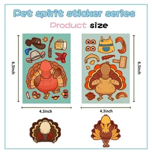 Thanksgiving turkey DIY stickers set with size guide 6.3x4.3 inch for holiday crafts