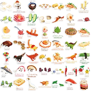 50 adesivi giapponesi di dinosauri e cibo per laptop e DIY decalcomanie impermeabili