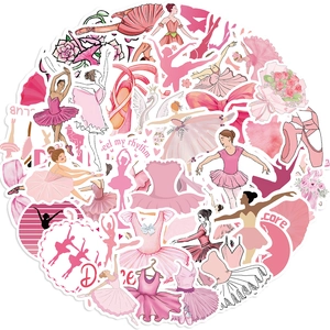 50pcs pink ballet theme stickers for guitar and laptop waterproof decorative decals