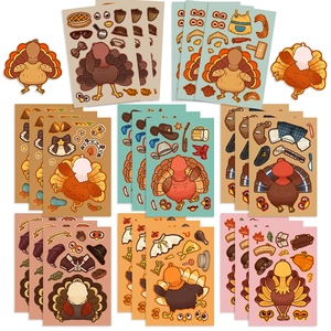 Thanksgiving DIY Turkey Stickers For Kids Cartoon Autumn Craft Stickers For Thanksgiving Party Decor School Classroom Gift