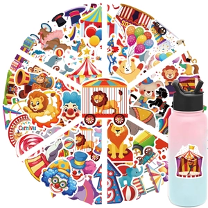 Waterproof carnival circus stickers applied on a gradient water bottle for DIY decor